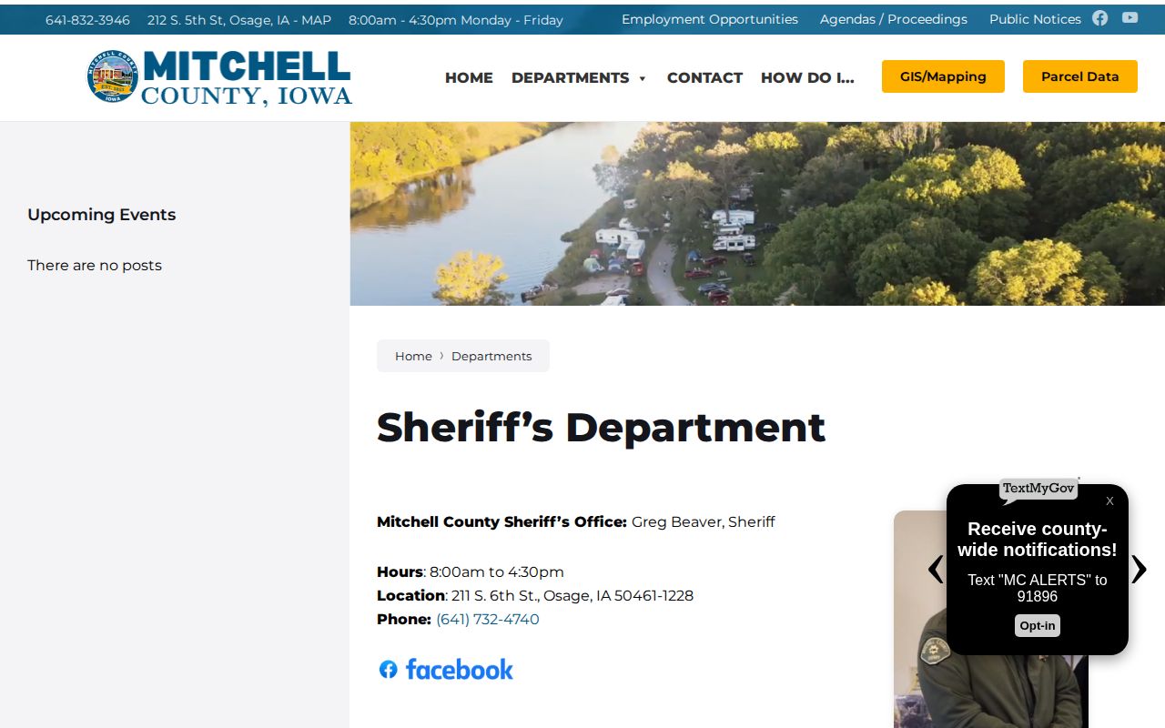 Mitchell County Sheriff Department official contact page