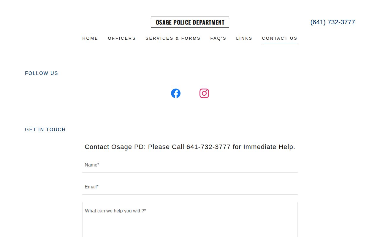 Osage Police Department official contact page