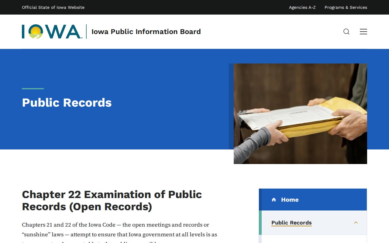 Iowa Public Information Board public records guidance page