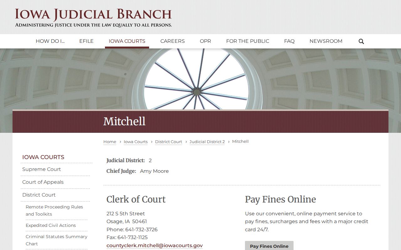 Mitchell County Clerk of Court official information page